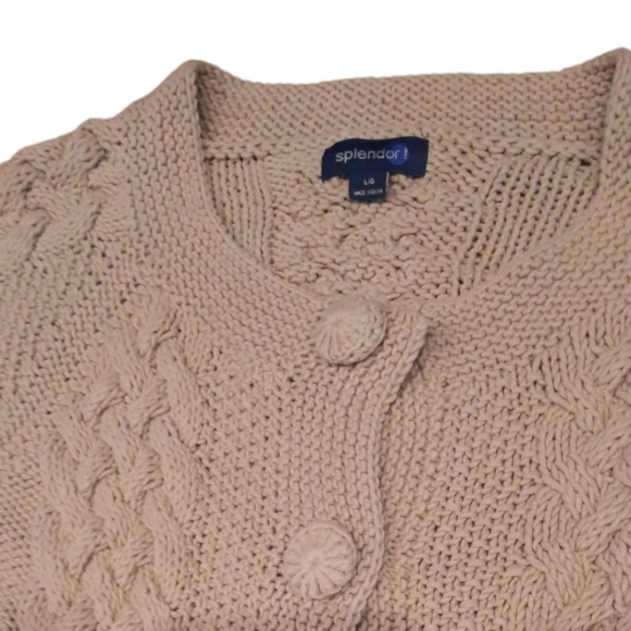 SPLENDOR! Cardigan Sweater Crochet Heavy Weight Buttons Womens Size L #7143 - Picture 2 of 6